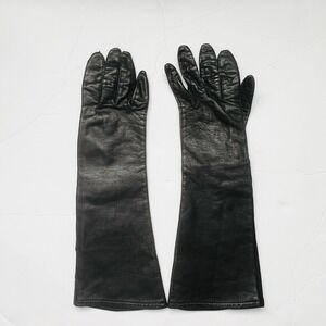 Long Leather 'Opera' Gloves One Size/ SZ S Black Minimalist Chic Outdoor Classic